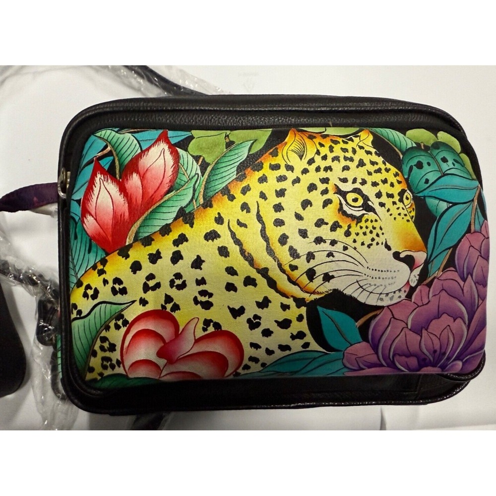 Anuschka Hand-Painted Leather Messenger Crossbody Bag-Wild Leopard-NWT- $200